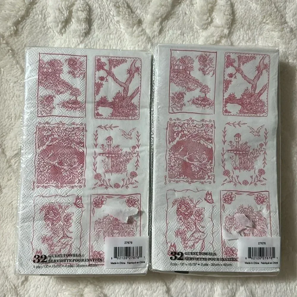 Punch Studio 32 x 2pk Guest Paper Towel Napkins White Pink English Toile Print